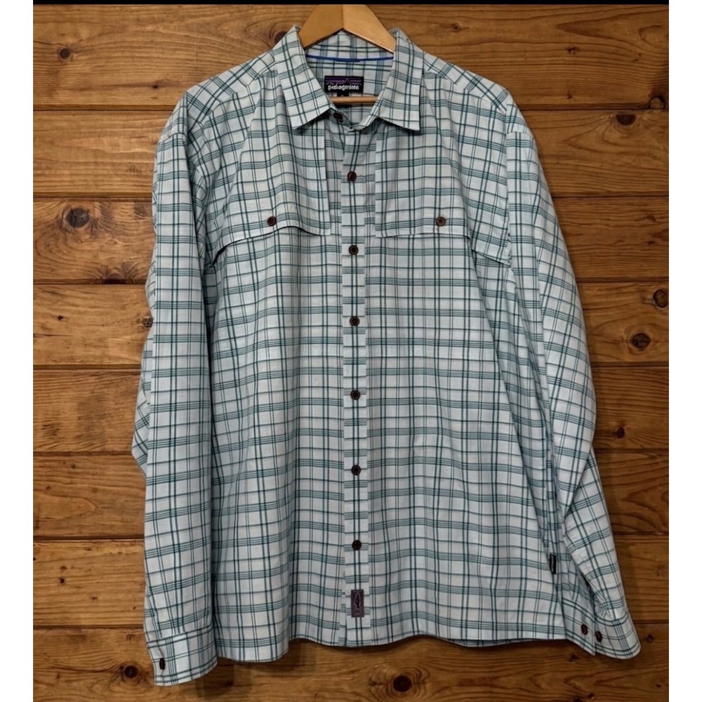 Patagonia Sol Patrol II Fishing Shirt Mens XL Blue Green Plaid Long Sleeve 52181
